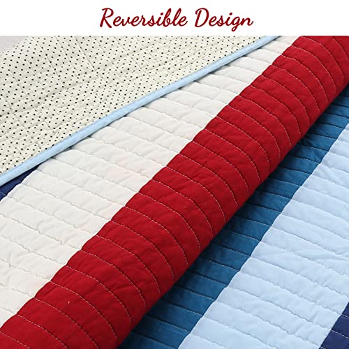 image for Cozy Line Home Fashions Aaron Bedding Quilt Set, Nautical Navy Blue Re