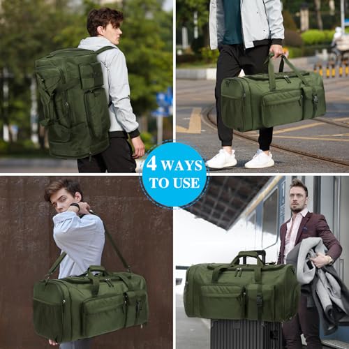 Extra Large Gym Bag Backpack with Shoes Compartment 70L Heavy Duty Sports Duffle for Men & Women Workout Duffel Bag Weekender Overnight Backpack for Travel Camping, Green2