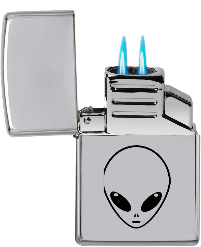 Encendedor de llama dual tipo soplete cabeza alienígena cromo