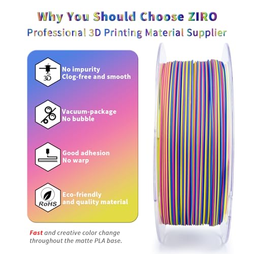 Image of ZIRO Magic Dynamic Color Changing Filament 1.75mm, Fast Color Change Matte PLA Stripes Series, Fit Most FDM 3D Printer, 1KG Spool (No Shine), Spectrum Stripes