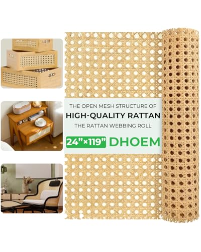 24 x 10FT Natural Rattan Cane Webbing Roll Rattan Webbing Roll for Caning Projects Woven Open Mesh Cane for Furniture Chair Cabinet Ceiling Bed
