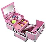 Homdox Mini Makeup Train Case Aluminum Cosmetic Box With Mirror + 2 Keys Jewelry Box Cosmetic Organizer (Pink) 7.8 x 6.05 x 6.05inch