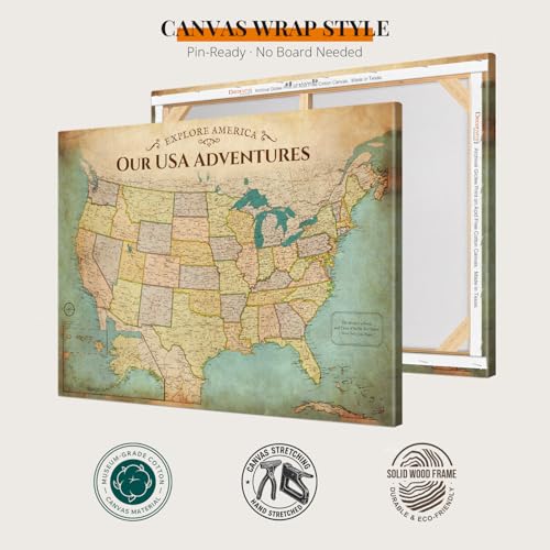 Image of DECORARTS - Oversized Antique Vintage USA Map Canvas Wall Art, Extra Large Old United States Maps for Wall, Gallery Statement, Hand-Stretched Giclee Print, Handcrafted in USA, 40x30''