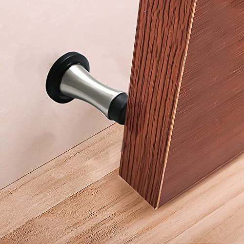 Image of Volo Set of 2 Pcs Heavy Duty Stainless Steel Wall Mounted Door Stops, Rigid Door Stopper with Low Mounted Black Rubber Bumper Tips, Protect Wall & Door for Kitchen, Bedroom, Office