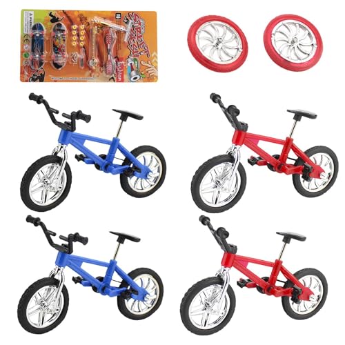 CVDYWDJIE 4 Piezas De Bicicletas, 2 Piezas De Ruedas De Bicicleta Y 4 Piezas De Patinetas para Dedos, Modelos De Mini Bicicletas, Juguetes para Niños, Juguetes Creativos para La Punta De Los Dedos