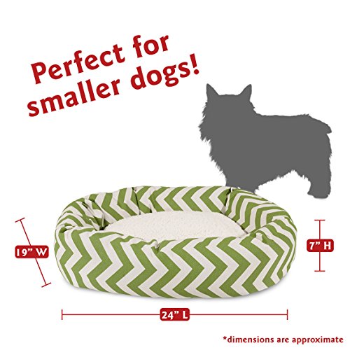 Image of Majestic Pet 24 Inch Chevron Sherpa Calming Dog Bed Washable - Cozy Soft Round Dog Bed with Spine for Head Support - Fluffy Donut Dog Bed 24x19x7 (inch) - Round Pet Bed Small - SAGE