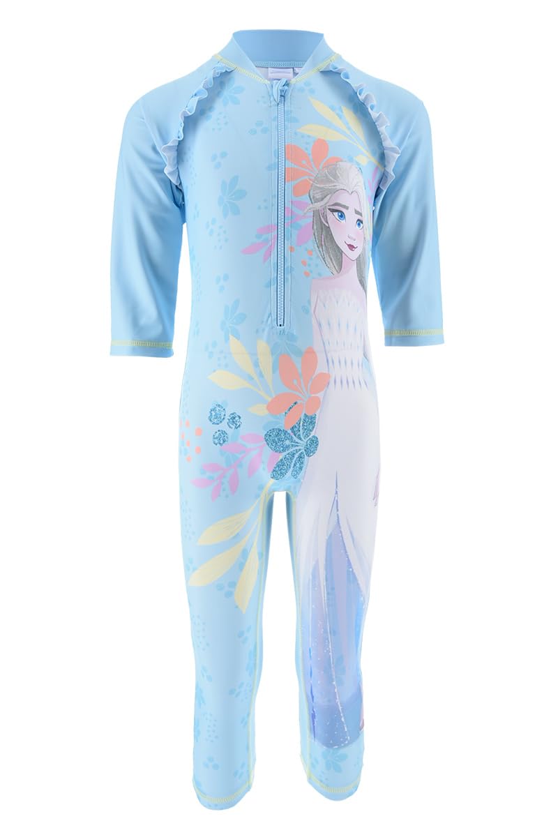 Disney Frozen Bañador para Niñas, Traje de Baño Proteccion UV Conjunto de Una Pieza Natación, Camiseta y Pantalon de Baño, Tallas 4 a 8 Años