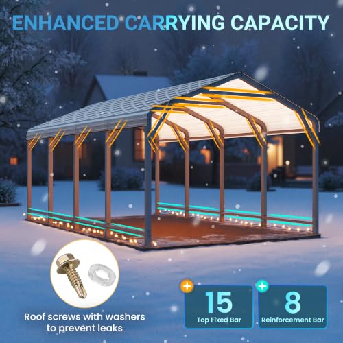 Image of Wisteria Lane 12x20FT Car Port, Metal Carport for UV-Resistant & Waterproof