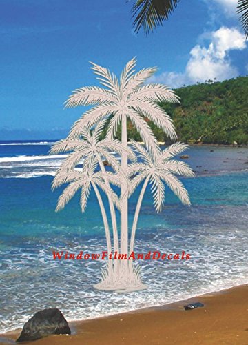 Oval Palm Tree Etched Window Decal Vinyl Glass Cling - 8" X 12" - Clear With White Design Elements #TOP5