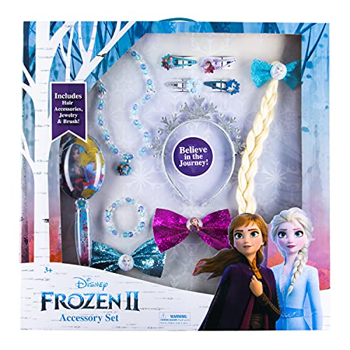 Disney Frozen II Large Accessoy Set - Includes Hair Accessories - Hair Clips - Hair Braid - Princess Jewelry Set with Tiara - Anna & Elsa Brush - Frozen Big Box Set with Assorted Accessories - Dress Up Gift Box Ages 3+