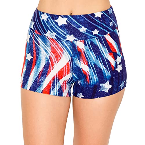 Image of ALWAYS Women Workout Yoga Shorts - Premium Soft Solid Stretch Cheerleader Running Dance Volleyball Short Pants USA American Flag 1759 3XL