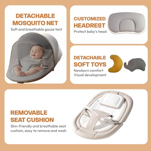 Image of StarAndDaisy baby rockers for 0 to 2 years, Baby Multi functionalrocking chair / rocker for babies, Infants & Toddler with 5-level Automatic Swing & Bouncer / cradle with touch panel & hanging toys - Beige