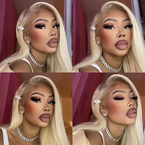 613 Blonde Bundles With Frontal Straight Human Hair Brazilian Hair Bundles With Frontal 13x4 Lace Frontal Closure With 3 Bundles Remy Human Hair Pre Plucked (14 16 18+12'', 613#)