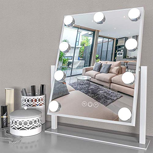 Padom Lighted Vanity Mirror - Hollywood Style Makeup Vanity Mirror with Lights and Touch Button 3 Color Model Cosmetic Mirror with 9 Dimmable Bulbs for Dressing Table