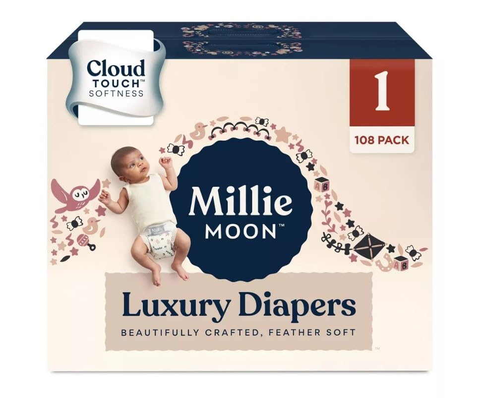 Image of Millie Moon Luxury Diapers (Size-1 and Count-108) Diaper Weight Range: 6 to 11 lbs(Pack of 1)