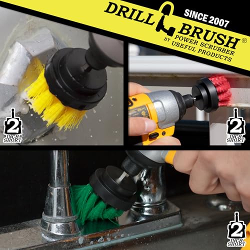 Image of Drill Brush - Grout Cleaner - 2-inch Diameter Multi-Purpose Spin Brush Kit - Kitchen Accessories - Scrub Brush - Cast Iron Skillet - Scrubber - Bird Bath - Shower Cleaner - Bath Mat - Calcium - Rust