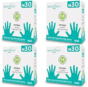 ANSELL MICRO-TOUCH N30 Nitrile Examination Gloves Powder & Latex Free (Made in Malaysia) - Pack of 30 Pcs (Medium) x4packs