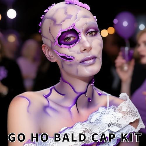 Go Ho Halloween Professional Bald Cap SFX Kit - Complete 8-Piece Makeup Set with Latex (30ml),Water Based Acrylic Adhesive(10ml),6 Colors Flesh Palette,Loose Setting Powder,Bald Cap&Applicators - Image 6