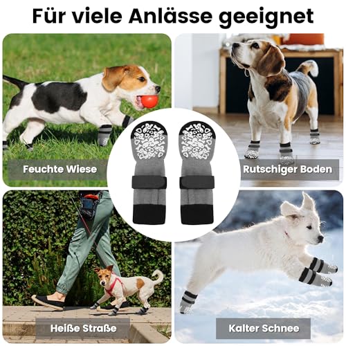 Apoway 4 Stück rutschfeste Hundesocken Anti Rutsch, Pfotenschutz Hund wasserdicht mit verstellbaren Riemen und zweiseitiges Silikon, Antirutschsocken Hund für Kratzern/Hitze/Kälte/Leckschutz, M