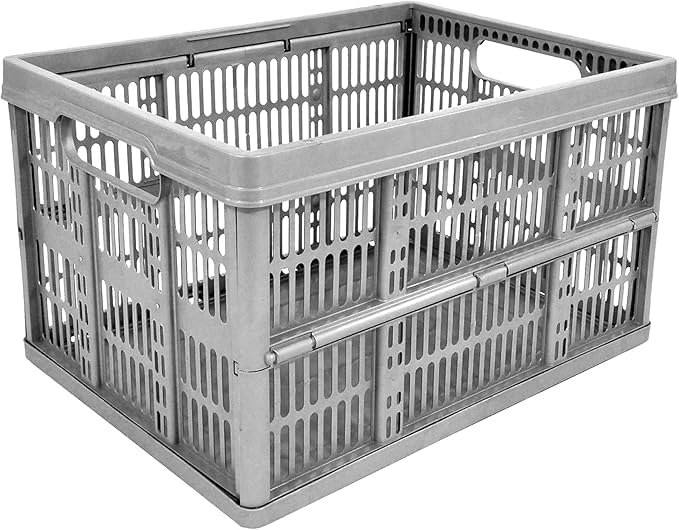 5 Pack 32 Litre Foldable Crate Plastic Storage Box Basket - Grey, Practical, Neutral - 47.5 cm x 35 cm x 23.6 cm