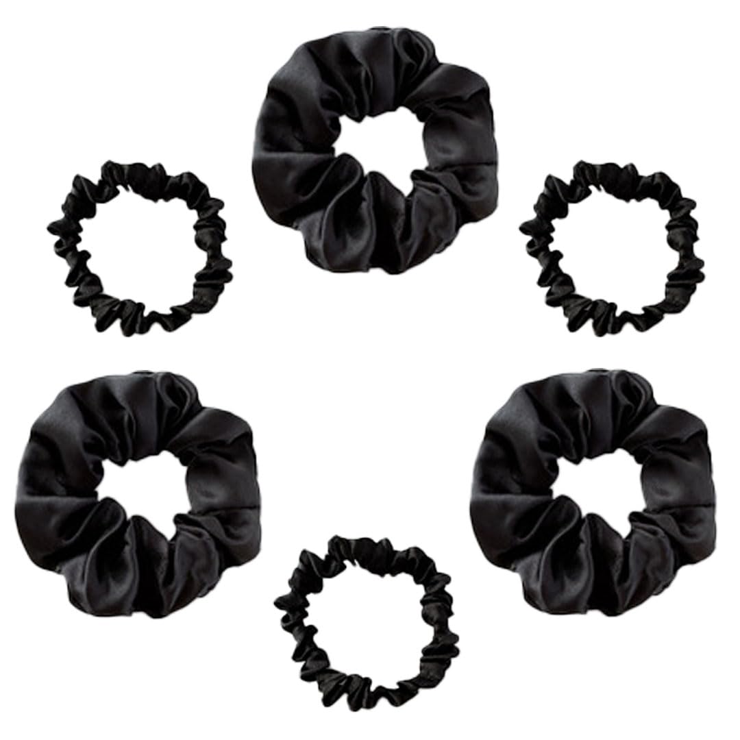 Black Hair Scrunchies for Women's Hair, Satin Scrunchies Hair Ties Ponytail Holders for Girls Women Thick Hair