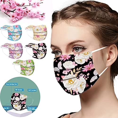 50Pc Spring Flower Disposable 3ply Face_Mask for Glasses Wearer With Nose Wire Colorful Floral Printed Facemask for Beach