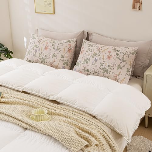 Image of ECOCOTT 2 Pack Floral Pillowcases Standard Size, 100% Washed Cotton Pillow Cases with Envelope Closure, Vintage Botanical Flower Printed Pillow Covers