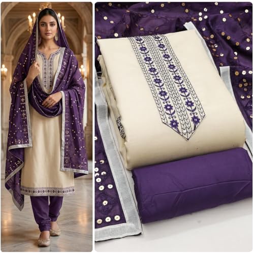 Image of HMP Fashion Womens Bombay Cotton Embroidery Tie Cotton Unstitch dress Material With Chanderi lace bordered Dupatta