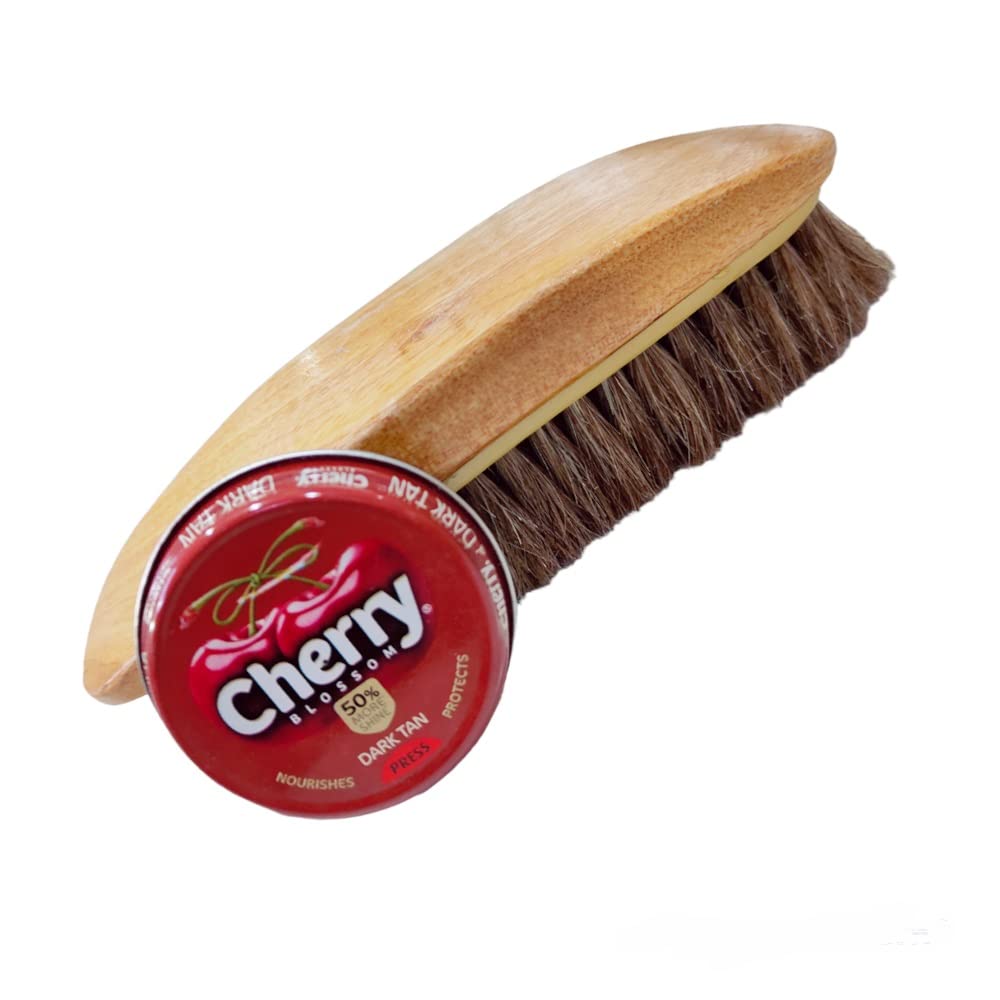 King Wooden Premium Shoe Brush Cleaning Polish Kit Boot Cleaner Shine & Care with Horse Hair Soft Brushes Concave Handle for Premium Grip - Suitable for Brushing, Buffing and Shining (Brush with Brown Polish) (B0BQN95DVN) Amazon Price History, Amazon Price Tracker