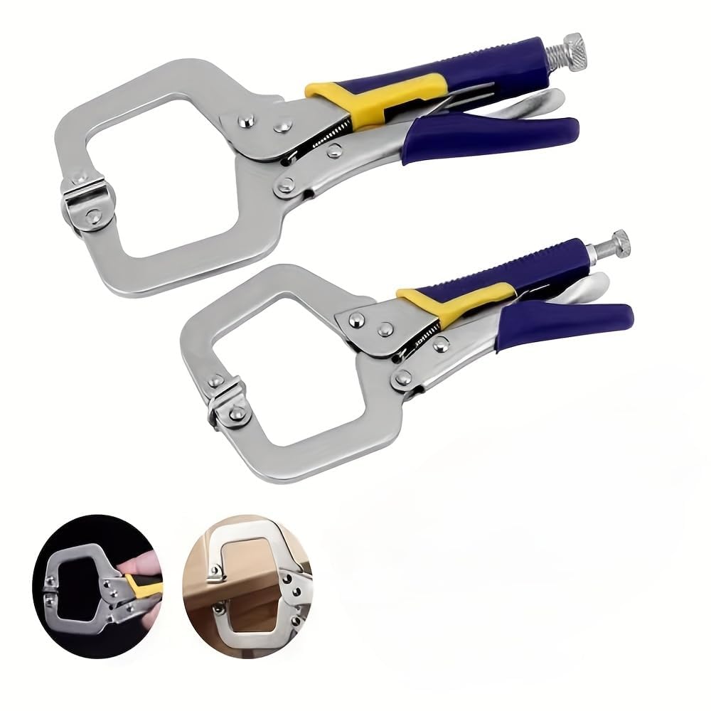 Mautopily 2PCS C Clamp Locking Pliers Set, Heavy Duty Metal C Clamps with Adjustable Screw, Ideal for Welding, Pocket Hole & Woodworking DIY Projects