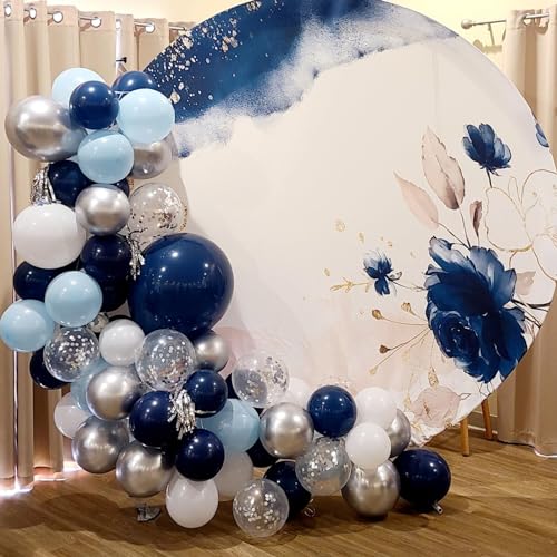 Image of Blue Silver Balloons Set, 12 Inch Blue and Silver Balloons Dark Navy and Confetti Party Latex Balloon, Macaron Metallic Baby Blue Mixed Balloon for Birthday Graduation Baby Shower Wedding Retirement