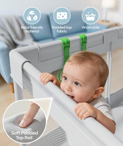 Image of Fodoss Baby Playpen for Babies and Toddlers, 50x50in Small Play Pen, Grey | Breathable Mesh Play Yard for Indoor & Outdoor, Sturdy Safety Play Area with Pull-Up Rings