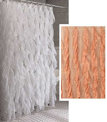 LORRAINE HOME FASHIONS Cascade Shabby Chic Ruffled Sheer Shower Curtain (Spice)