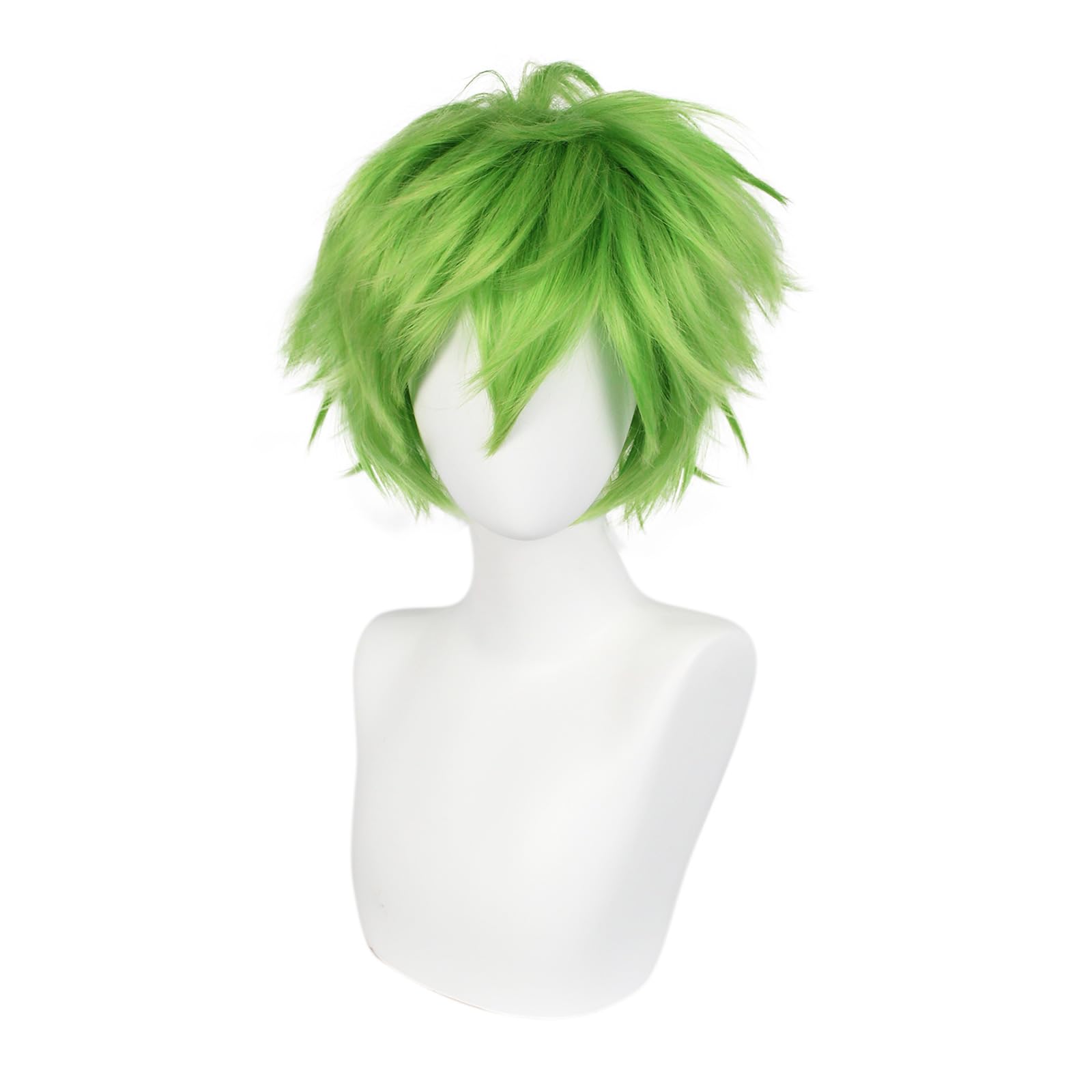 BEKIDER+1 Hair Cap Short Light Green Wig for Men Light Green Wavy Wig with Bangs for Halloween Christmas Event Costume Party - Image 2