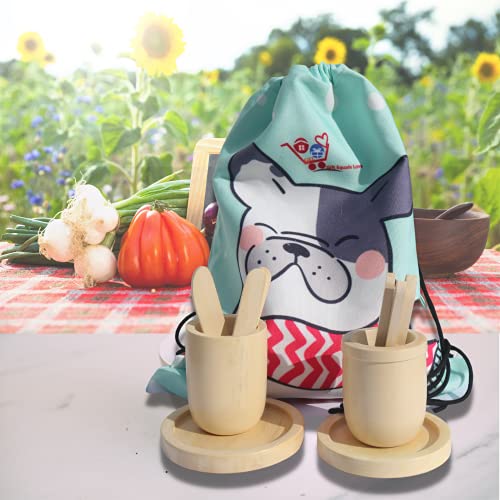 Image of Gift Equals Love Handmade Wooden Toy Kitchen Set Starter Kit Natural Finished for Little Boys and Girls with a Canvas Bag (Large)
