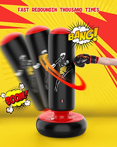 Qpau Larger Stable Punching Bag For Kids, Tall 66 Inch Inflatable Boxing Bag, Gifts For Boys & Girls Age 5-12 For Practicing Karate, Taekwondo, Mma And To Relieve Pent Up Energy In Kids And Adults #TOP5