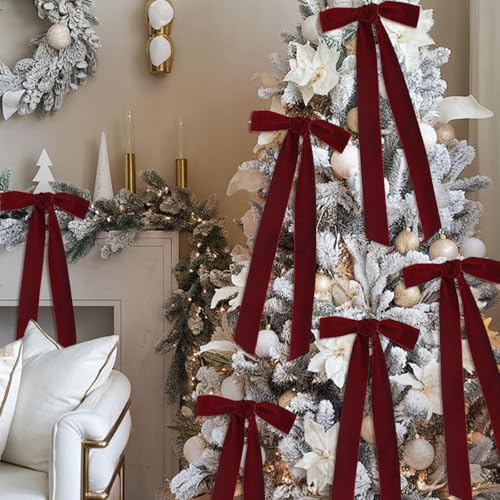 Image of Tsorode 10 Yards Burgundy Velvet Ribbon for Christmas Tree,2 Inch