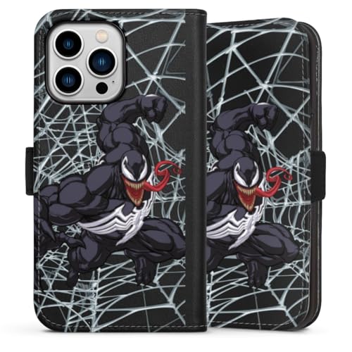 Custodia a portafoglio compatibile con Apple iPhone 13 Pro per cellulare di similpelle Cover a libro Marvel Venom Cattivo nero