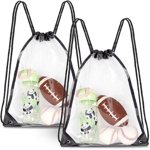 RunaFun 2-Pack Clear Drawstring Backpacks clear bag for stadium events Concert See-through bag Baseball Festival Beach Makeup