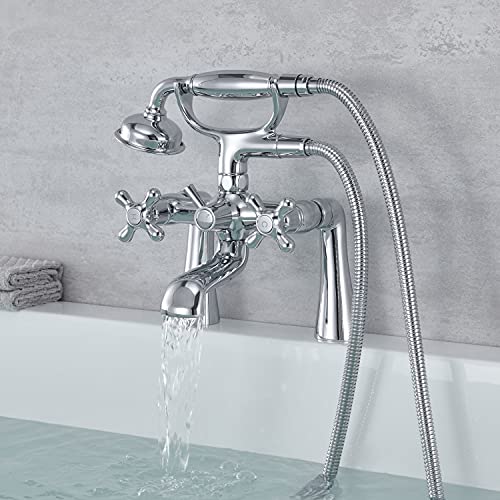 Hanallx Clawfoot Tub Faucet Deck Mount Tub Filler Chrome Vintage Bathtub Faucets Brass With Telephone Shaped Handheld Shower #TOP3