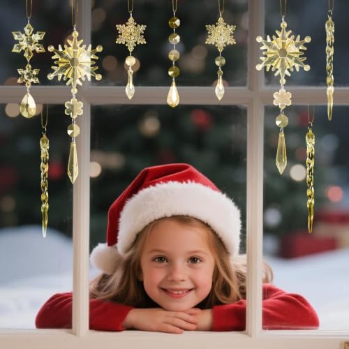 Image of Crystal Christmas Ornaments for Tree Decor, Snowflake, Icicle & Star