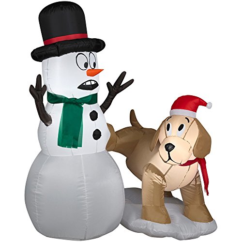 4 ft Tall Snowman and Dog with LED lights Christmas Inflatable by Gemmy