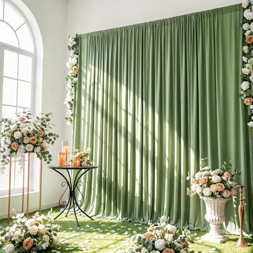 HAEFOO Sage Green Backdrop Curtain - 10x10FT Back Drop Curtains for Parties Wrinkle-Free Soft Polyester Backdrop Wedding Decorations Photoground Backdrop Stain-Resistant for Back Drop Stand 2 Panels