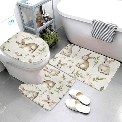 Juego de 3 alfombras de baño con estampado pascual de microfibra suave antideslizante 4