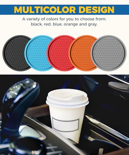 Flaconi 4-teiliges Set aus Autogläsern, Getränkehalter und Auto-Innenzubehör (rutschfester Untersetzer, Orange)