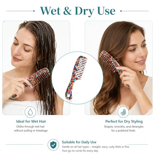 Peine de Dientes Anchos Acetato Multicolor para Cabello Rizado miniatura 3