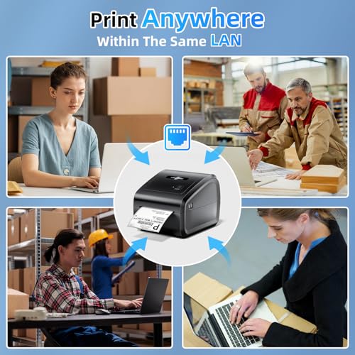 Image of Bluetooth Thermal Label Printer 4x6 with Built-in Paper Bin | Support Bluetooth /Ethernet /USB, D550 Pro Shipping Label Printer for Small Business, Office, Home