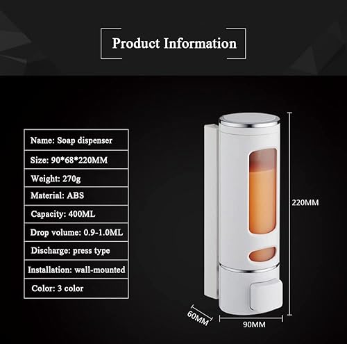 Miniatura 1 de Dispensador de jabón líquido para montaje en pared, dispensador de bomba de ducha de baño de 1 cámara, prensa manualmente dispensador de jabón de
