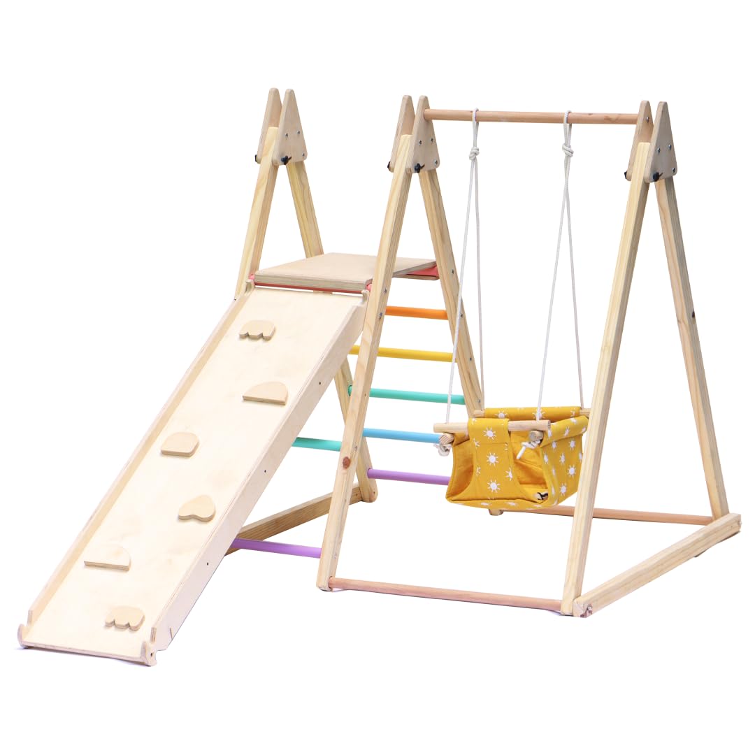 Curious Cub Foldable 4 in 1 Jungle Gym Set for Kids - Durable Climbing Triangle for Toddlers, Colorful Climbing Toys Indoor with Swing, Climb, Ramp & Slide (B0CDH9WT73) Amazon Price History, Amazon Price Tracker