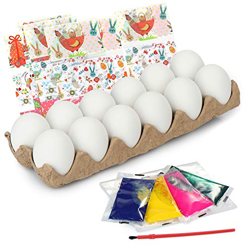 com-four® Juego de Pintura de Huevos de 48 Piezas, Huevos Decorativos con Pintura y Pincel, así como película retráctil para Decorar Huevos de Pascua (048 Piezas - Set de Pintura - Huevos de Pascua)